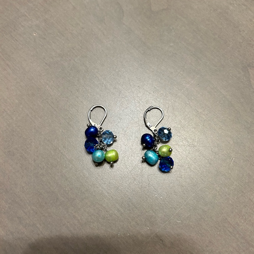 Elegant Blue and Green Cluster Earrings